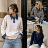 HARPER DENIM COLLAR KNIT SWEATER (GREY)