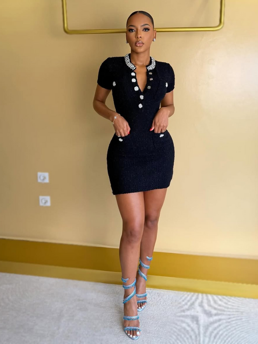 JEWEL TWEED MINI DRESS (BLACK)
