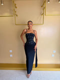 NOIR BLOOM CRYSTAL MAXI DRESS