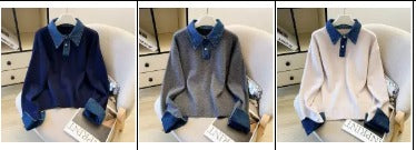 HARPER DENIM COLLAR KNIT SWEATER (Neutral)