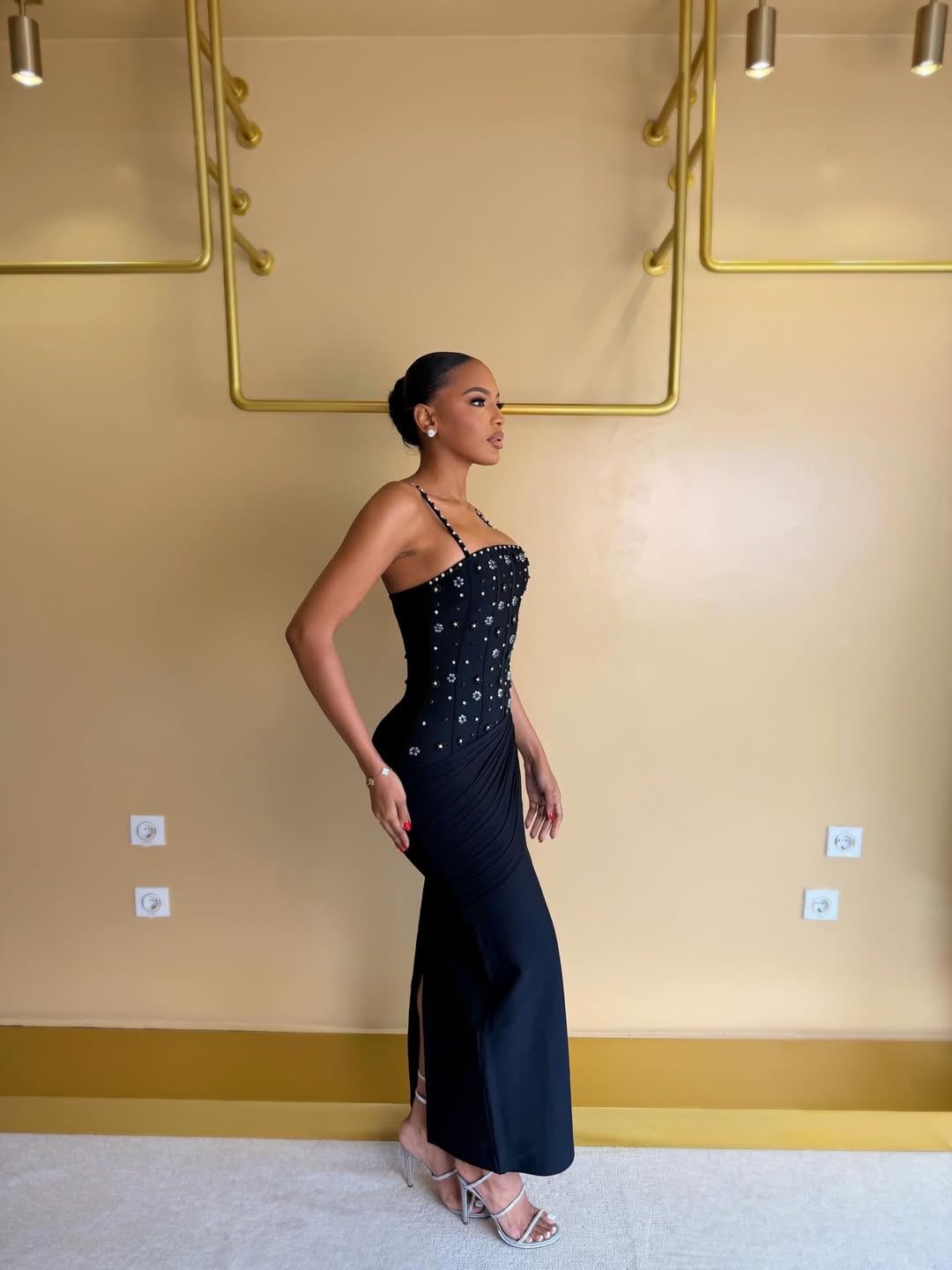 NOIR BLOOM CRYSTAL MAXI DRESS