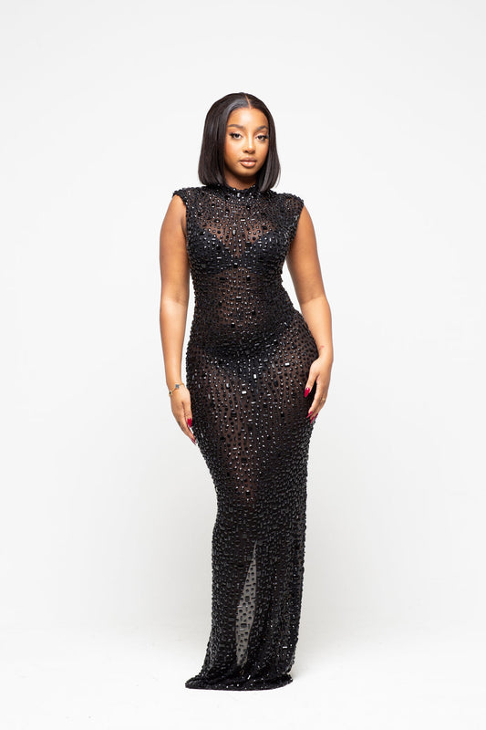 CRYSTAL QUEEN DRESS IN BLACK